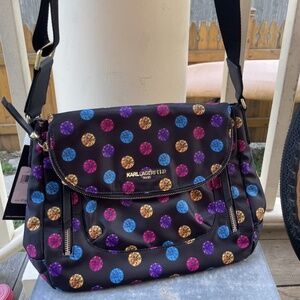 NWT Karl Lagerfeld Paris Black multicolor Jewel Pattern Nylon Shoulder Bag